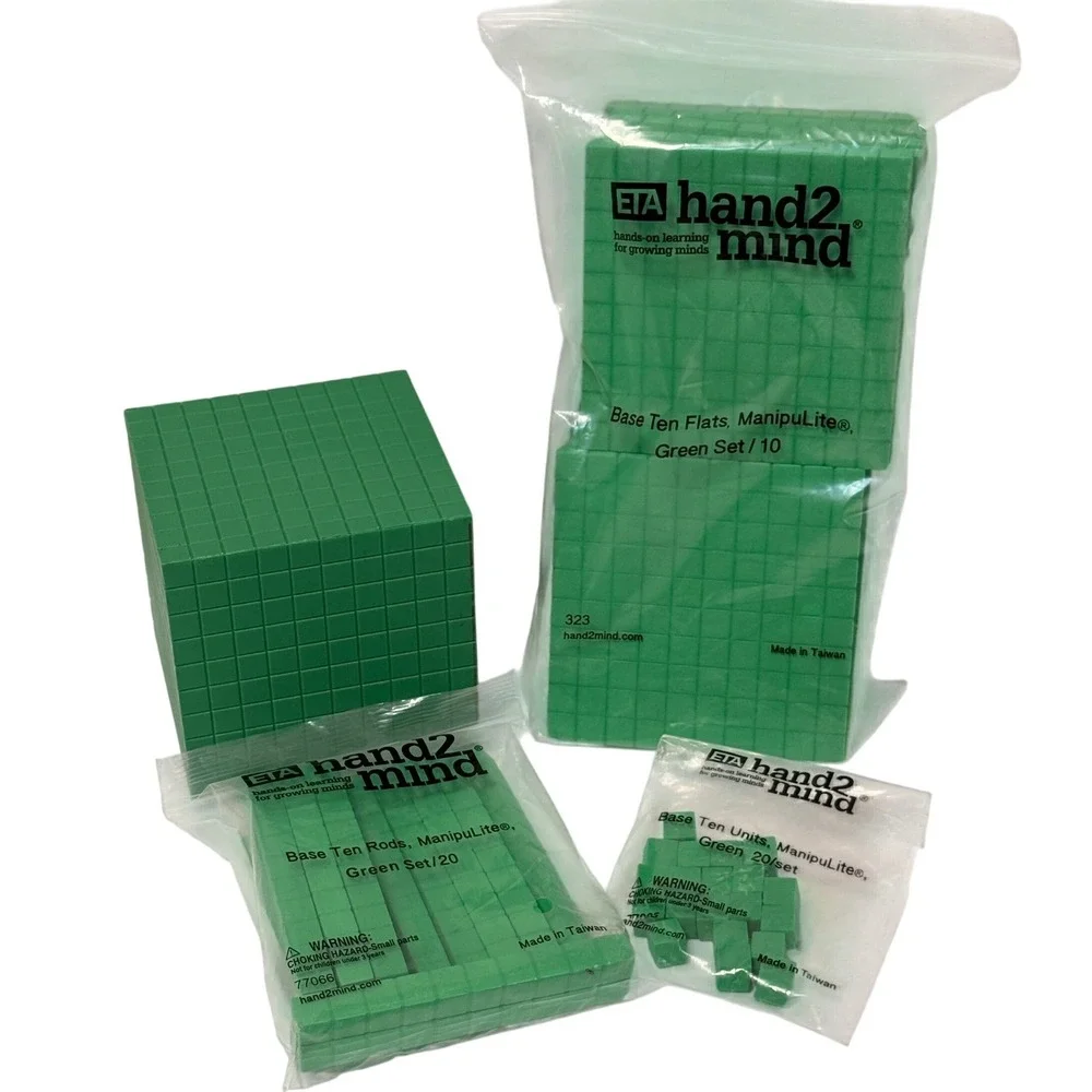 ETA hand2mind ManipuLite Base Ten Blocks Green Set 77066 Math Manipulatives Foam